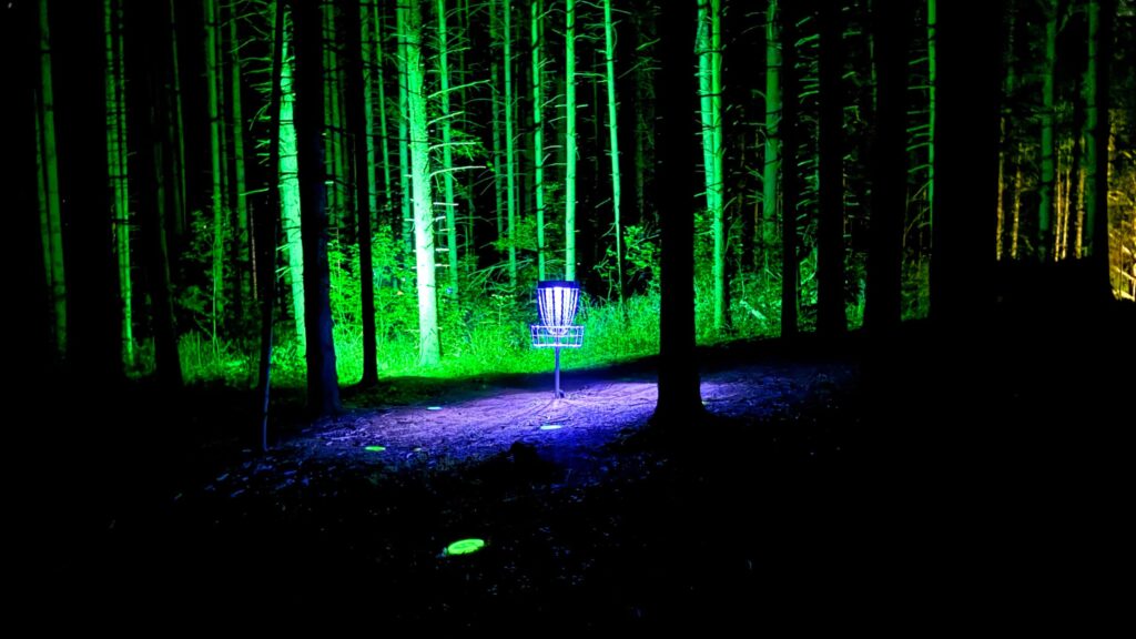 Glow-in-the-dark disc golf at Albion Hills Conservation Park in Caledon, Ontario