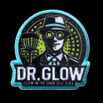 Dr. Glow fully embroidered velcro mini patch featuring the Dr. Glow logo in cyan, green, and white on a black background